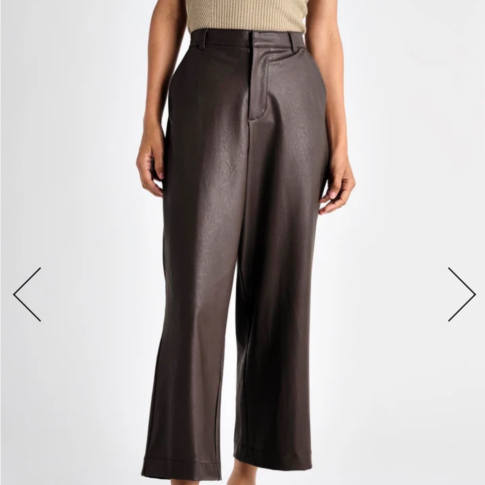 Splendid Womens Brown Faux Leather Vegan Wide Leg Ankle Pants Trousers NWT - Picture 7 of 7